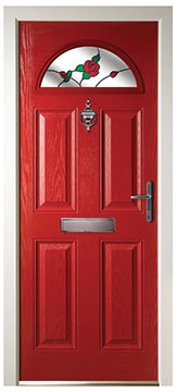 Red crescent glass door