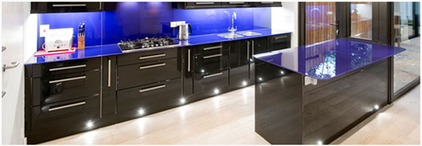 Glass used in kitchen for worktops and splash backs