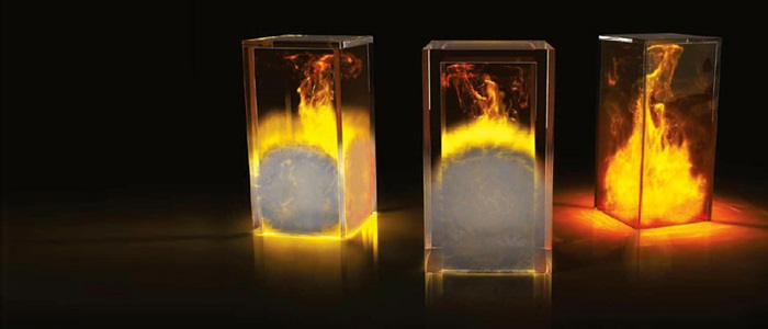 Fire glass being tested with flames.