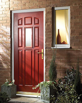 Red panelled door